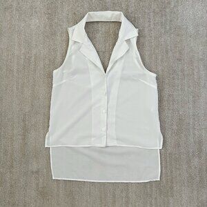 3 for $6 White Sheer Open Back Sleeveless Button Up Blouse Top M
